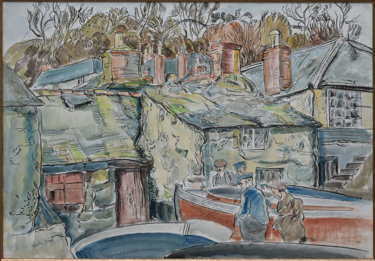 Rowley SMART  "Pêcheurs au port" aquarelle 39x55-photo-4